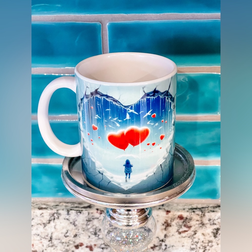 Heart Design Mug with Blue and Red Accents